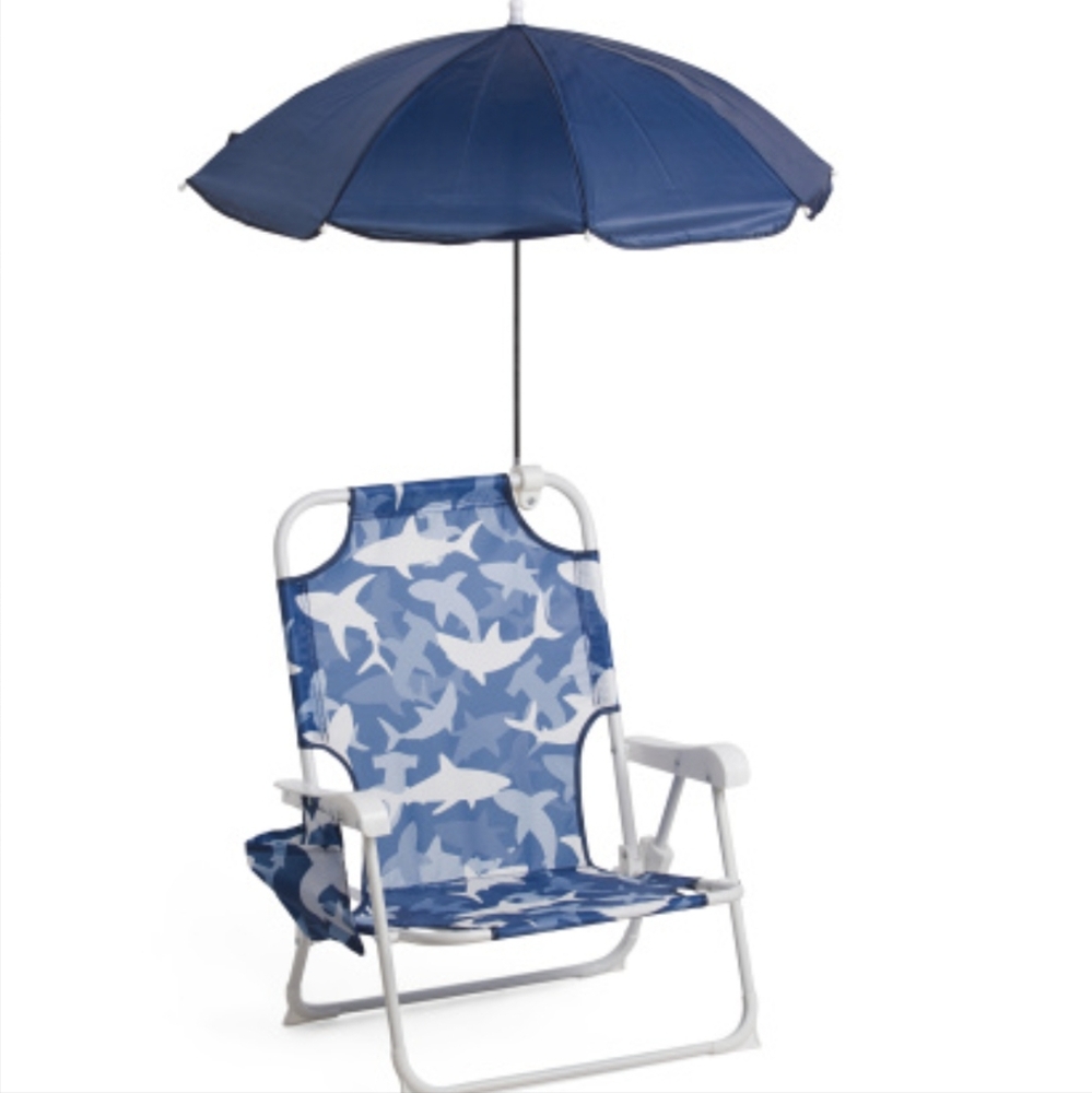 TOMMY ВАНAМА Shark Camo Folding Beach Chair & Umbrella Blue/White NWT SO FIRM $